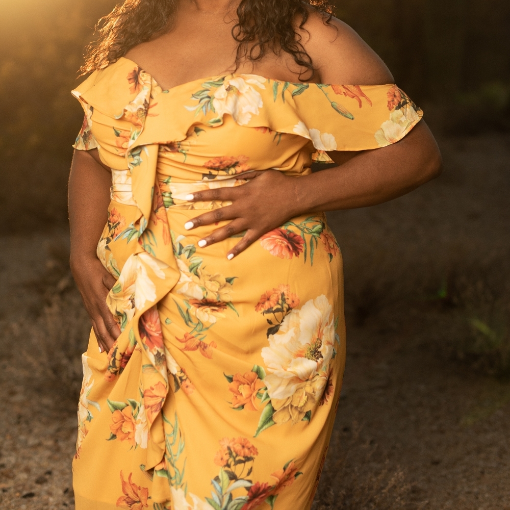 City chic yellow floral strapless dress